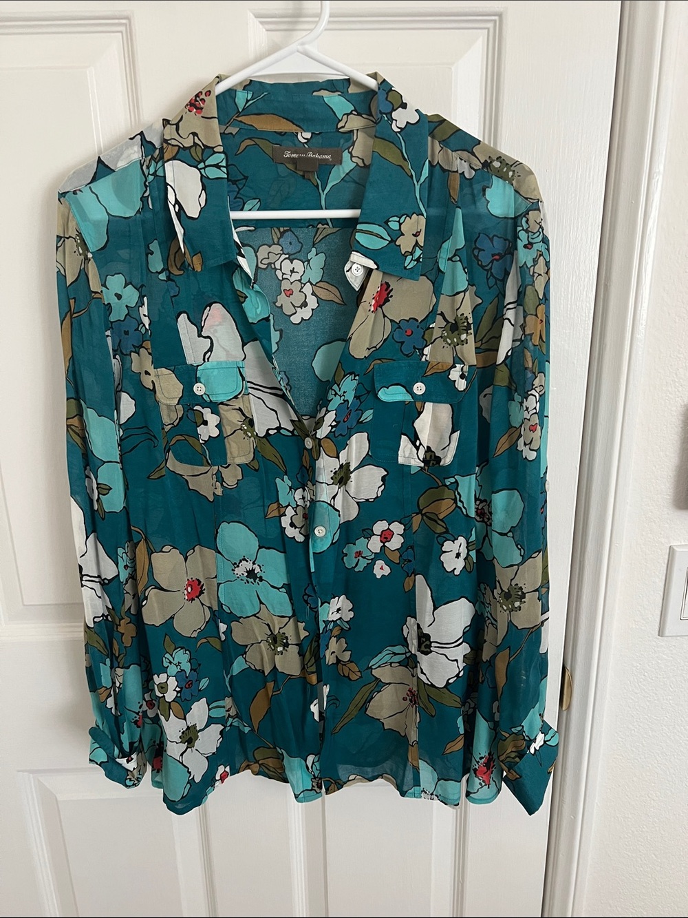 Tommy Bahama Teal Floral Button-Up Blouse - Women's Top